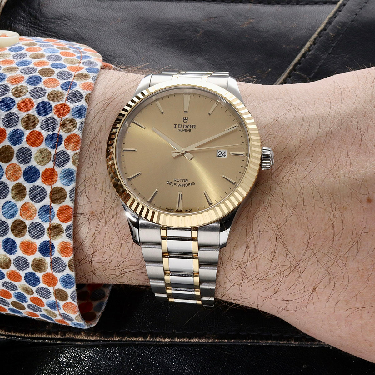  Shop Authentic Tudor Style Automatic Diamonds Gold Dial Two Tone Steel Strap Watch for Men - M12713-0007 - Luxxuri