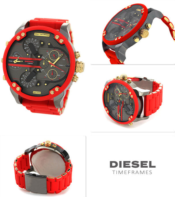  Shop Authentic Diesel Mr Daddy 2.0 Chronograph Grey Dial Red Rubber Strap Watch For Men - DZ7430 - Luxxuri