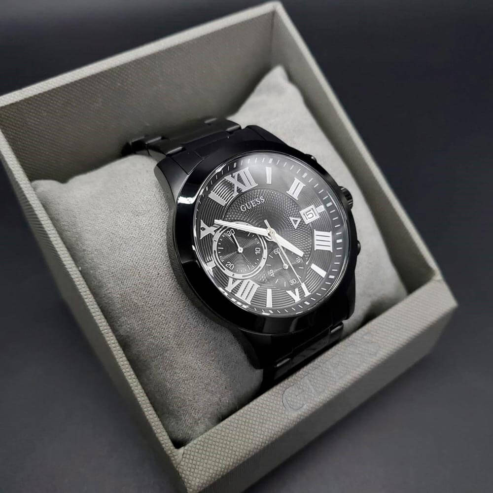  Shop Authentic Guess Atlas Chronograph Black Dial Black Steel Strap Watch For Men - W0668G5 - Luxxuri