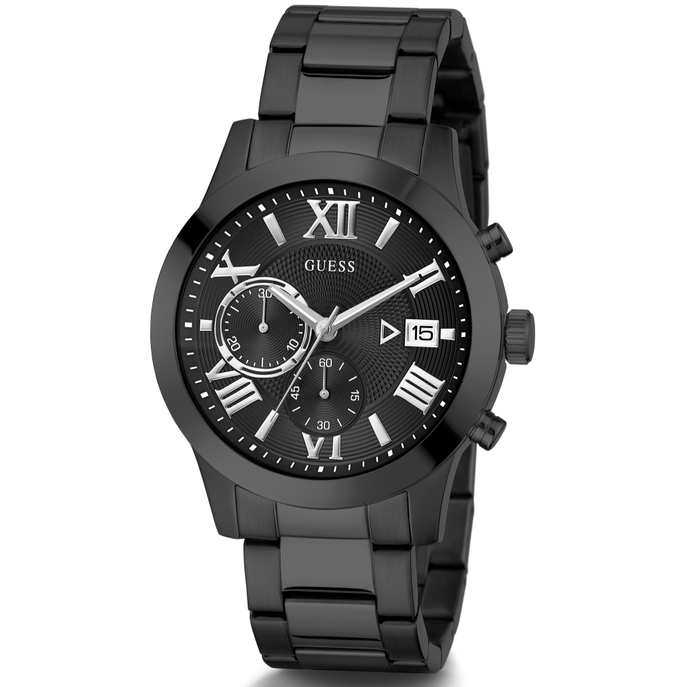  Shop Authentic Guess Atlas Chronograph Black Dial Black Steel Strap Watch For Men - W0668G5 - Luxxuri