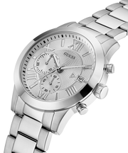  Shop Authentic Guess Atlas Chronograph Silver Dial Silver Steel Strap Watch For Men - W0668G7 - Luxxuri