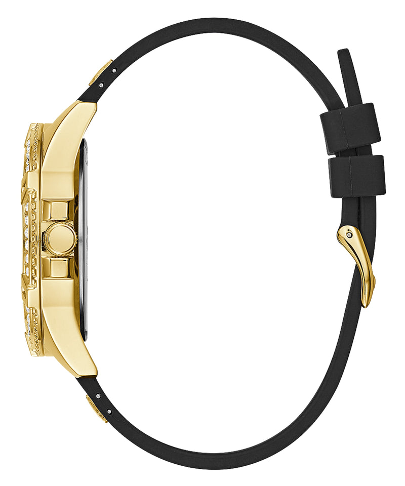  Shop Authentic Guess Frontier Diamonds Gold Dial Black Rubber Strap Watch For Women - W1160L1 - Luxxuri