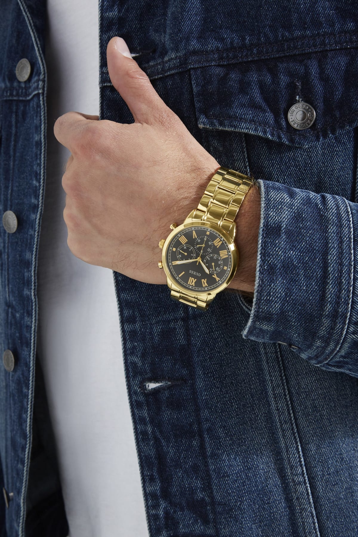  Shop Authentic Guess Hendrix Multifunction Black Dial Gold Steel Strap Watch for Men - W1309G2 - Luxxuri