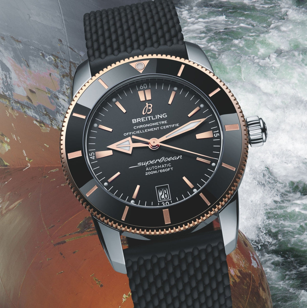  Shop Authentic Breitling Superocean Heritage II B20 42mm Black Dial Black Mesh Bracelet Mens Watch - UB2010121B1S1 - Luxxuri