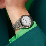 D1 Milano Ultra Thin Linen White Dial Silver Steel Strap Watch for Unisex - D1-UTBJ23