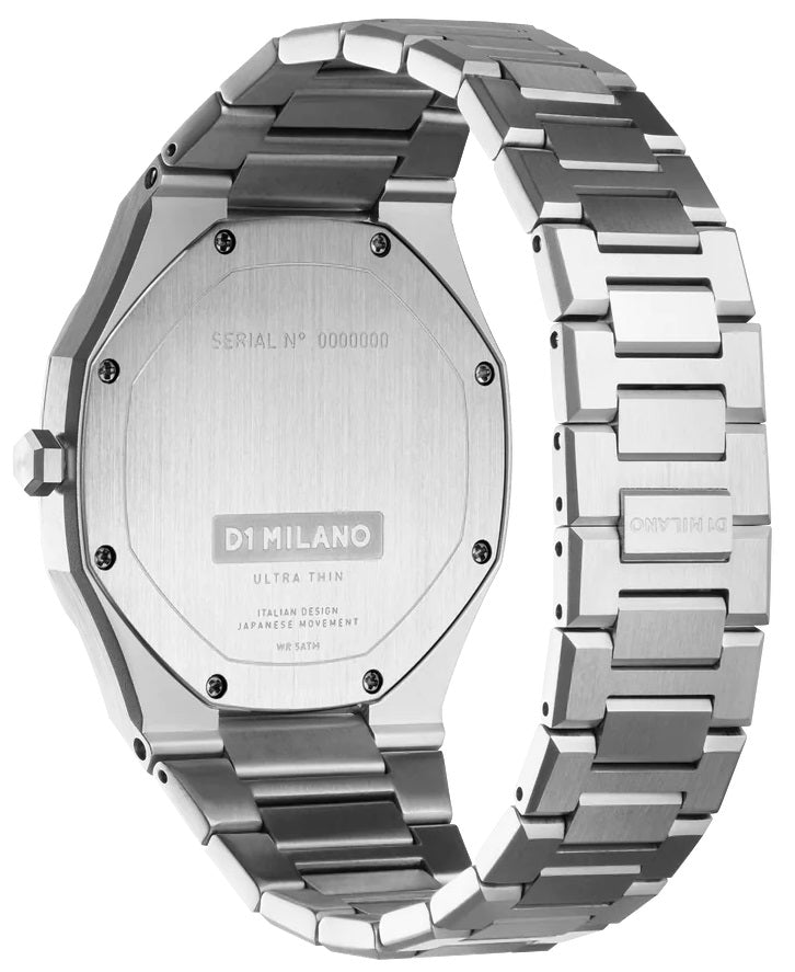 D1 Milano Ultra Thin Ashfield Black Dial Silver Steel Strap Watch for Men - D1-UTBJ32