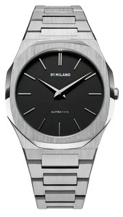 D1 Milano Ultra Thin Matte Black Dial Silver Steel Strap Watch for Men - D1-UTBJ40