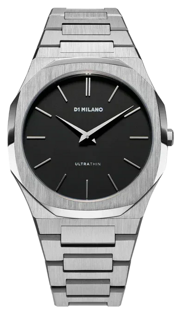 D1 Milano Ultra Thin Matte Black Dial Silver Steel Strap Watch for Men - D1-UTBJ40