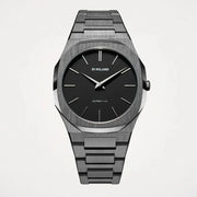 D1 Milano Ultra Thin Re-Gun Black Dial Gray Steel Strap Watch for Men - D1-UTBJ41