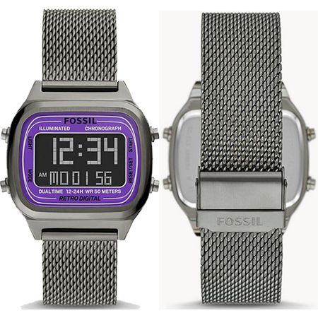  Shop Authentic Fossil Retro Digital Purple Dial Grey Mesh Strap Watch for Men - FS5888 - Luxxuri