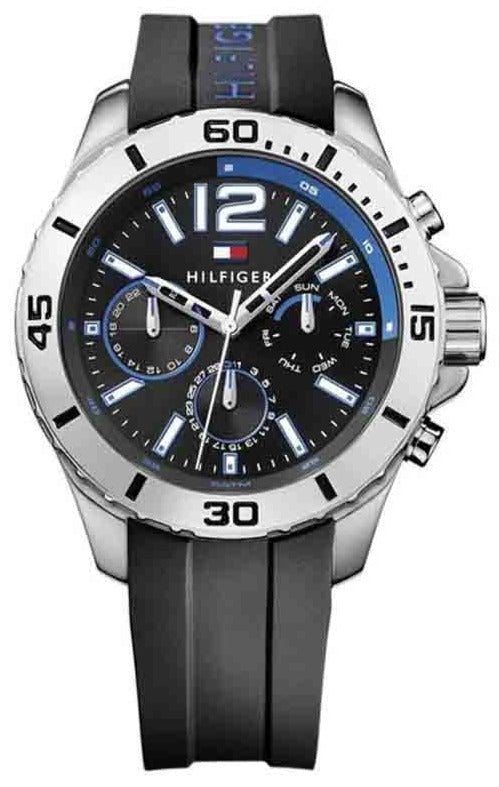  Shop Authentic Tommy Hilfiger Sport Multifunction Black Dial Black Rubber Strap Watch for Men - 1791143 - Luxxuri
