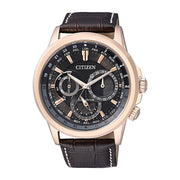  Shop Authentic Citizen Eco Drive Calendrier Black Dial Brown Leather StrapWatch For Men - BU2023-12E - Luxxuri