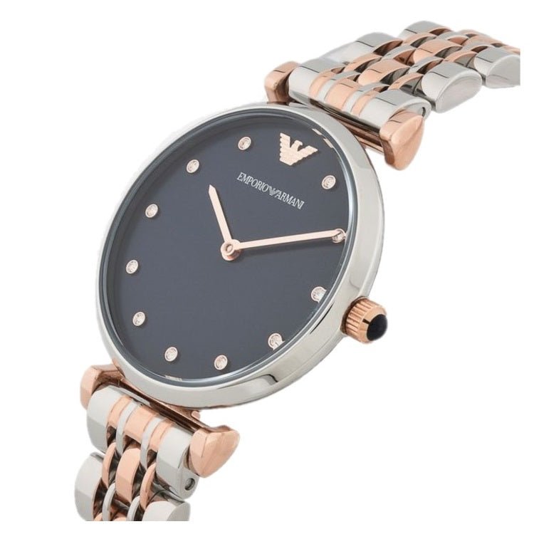  Shop Authentic Emporio Armani Gianni T Bar Crystal Blue Dial Two Tone Steel Strap Watch For Women - AR11092 - Luxxuri