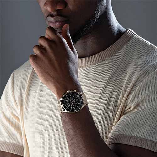  Shop Authentic Hugo Boss Ocean Edition Black Dial Gold Mesh Bracelet Watch for Men - 1513703 - Luxxuri