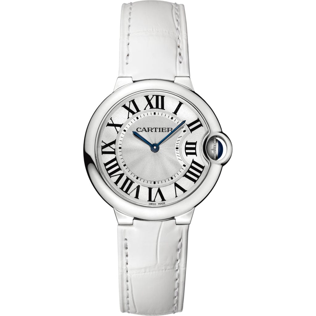  Shop Authentic Cartier Ballon Bleu de Cartier Silver Dial White Leather Strap Watch for Women - W6920087 - Luxxuri