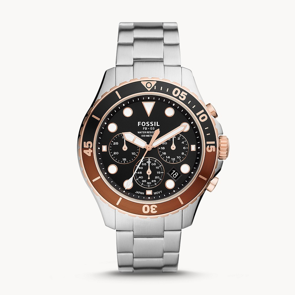  Shop Authentic Fossil FB-03 Chronograph Black Dial Silver Steel Strap Watch for Men - FS5768 - Luxxuri