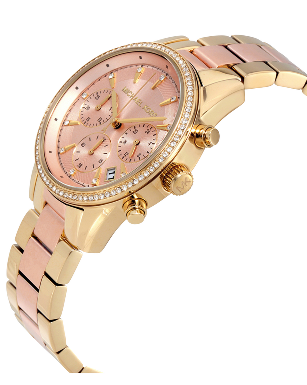  Shop Authentic Michael Kors Ritz Chronograph Rose Dial Two Tone Steel Strap Watch for Women - MK6475 - Luxxuri