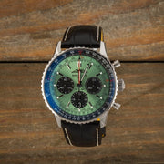  Shop Authentic Breitling Navitimer B01 Chronograph 43 Green Dial Black Leather Strap Watch for Men - AB0138241L1P1 - Luxxuri