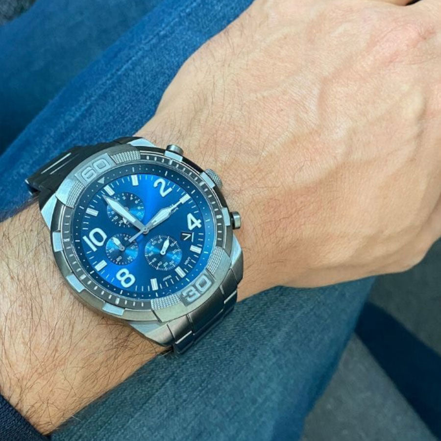  Shop Authentic Fossil Bronson Chronograph Blue Dial Grey Steel Strap Watch for Men - FS5711 - Luxxuri