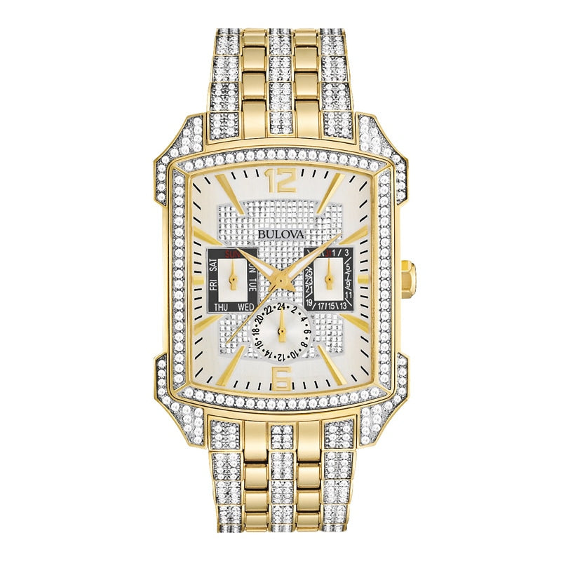  Shop Authentic Bulova Crystal Chronograph White Dial Two Tone Steel Strap Watch for Men - 98C109 - Luxxuri