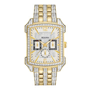  Shop Authentic Bulova Crystal Chronograph White Dial Two Tone Steel Strap Watch for Men - 98C109 - Luxxuri