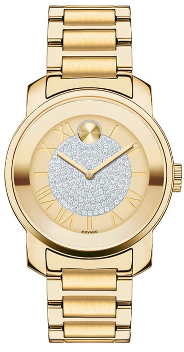  Shop Authentic Movado Bold Pave Gold Dial Gold Steel Strap Watch For Women - 3600255 - Luxxuri