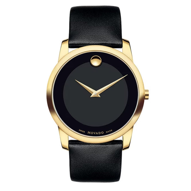  Shop Authentic Movado Museum Black Dial Black Leather Strap Watch For Men - 606876 - Luxxuri
