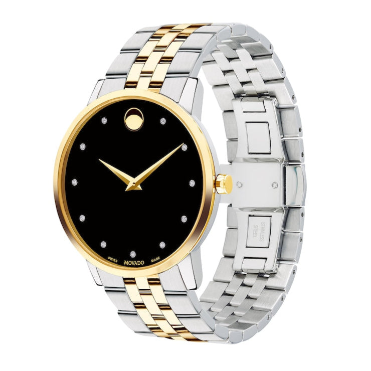  Shop Authentic Movado Museum Classic Diamonds Black Dial Two Tone Steel Strap Watch For Men - 0606879 - Luxxuri