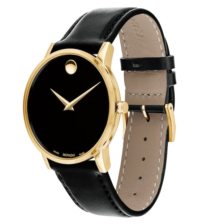  Shop Authentic Movado Museum Black Dial Black Leather Strap Watch For Men - 606876 - Luxxuri
