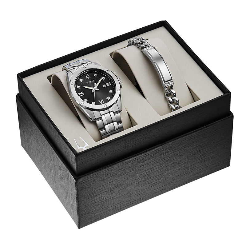  Shop Authentic Bulova Diamond Accent Black Dial Silver Steel Strap Watch for Men - 96K106 - Luxxuri