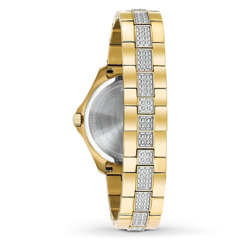  Shop Authentic Bulova Crystal Collection Silver Crystal Dial Gold Steel Strap Watch for Women - 98L228 - Luxxuri