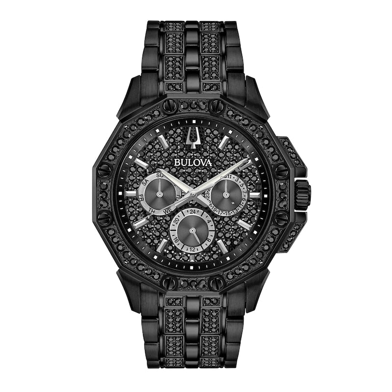  Shop Authentic Bulova Octova Chronograph Black Crystal Dial Black Steel Strap Watch for Men - 98C134 - Luxxuri