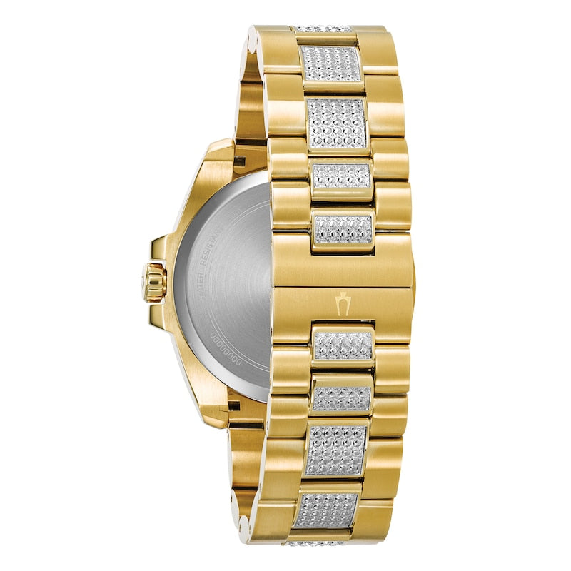  Shop Authentic Bulova Crystal Collection Blue Dial Gold Steel Strap Watch for Men - 98C128 - Luxxuri