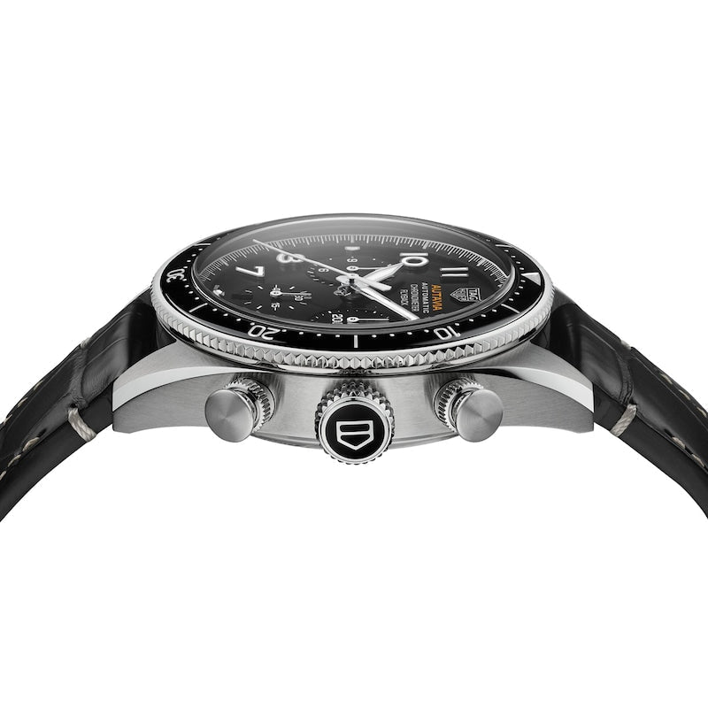  Shop Authentic Tag Heuer Autavia Chronometer Flyback Automatic Chronograph Black Dial Black Leather Strap Watch for Men - CBE511A.FC8279 - Luxxuri