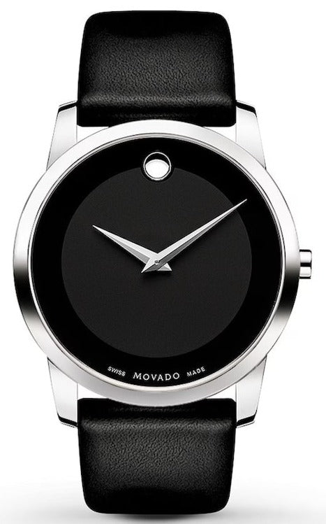  Shop Authentic Movado Museum Black Dial Black Leather Strap Watch For Men - 606502 - Luxxuri