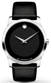  Shop Authentic Movado Museum Black Dial Black Leather Strap Watch For Men - 606502 - Luxxuri