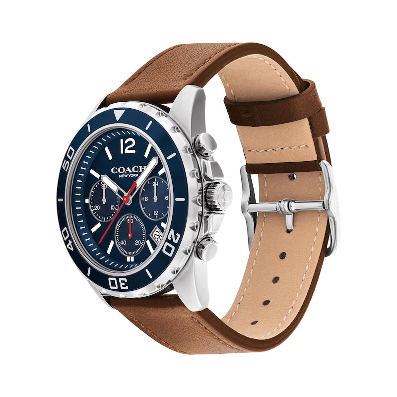 Coach Kent Chronograph Blue Dial Brown Leather Strap Watch for Men - 14602560