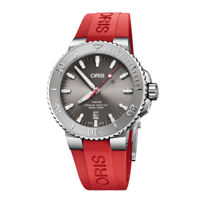  Shop Authentic Oris Aquis Date Relief Grey Dial Red Rubber Strap Watch for Men - 0173377304153-0742466EB - Luxxuri