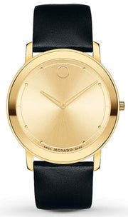  Shop Authentic Movado Sapphire Gold Dial Black Leather Strap Watch For Men - 606883 - Luxxuri