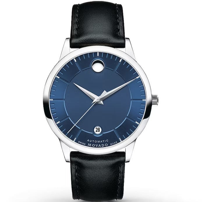  Shop Authentic Movado 1881 Automatic Blue Dial Black Leather Strap Watch For Men - 606874 - Luxxuri