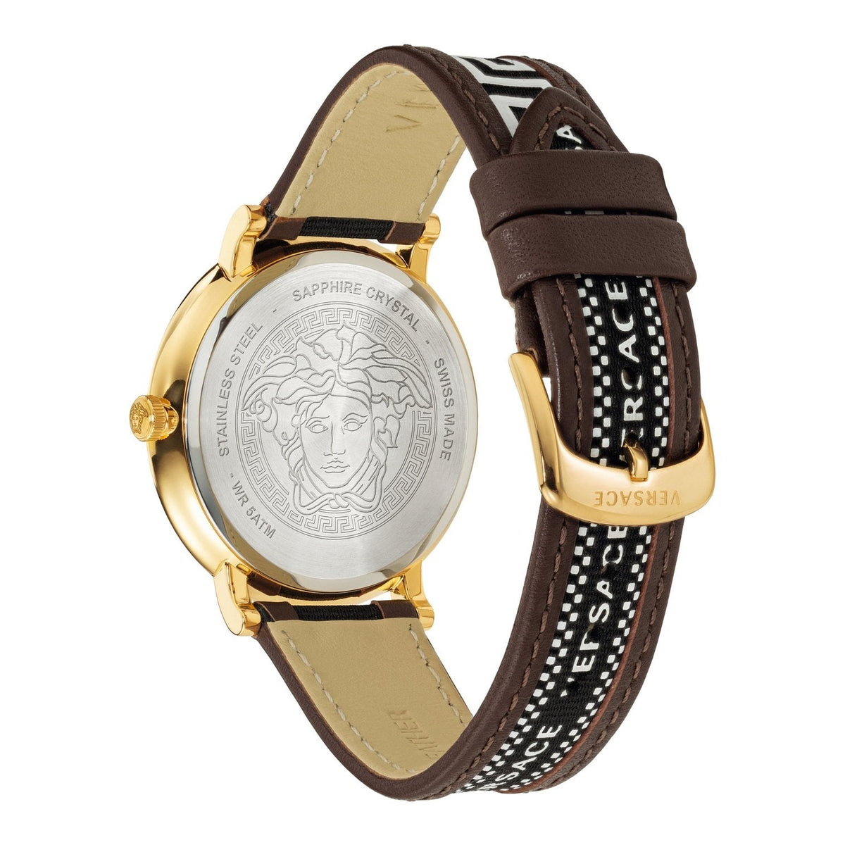  Shop Authentic Versace V-Circle Quartz Black Dial Brown Leather Strap Watch for Men - VEBQ01619 - Luxxuri