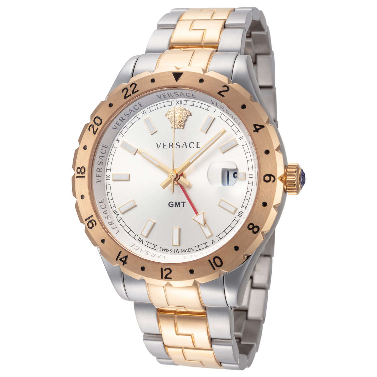  Shop Authentic Versace Hellenyium GMT Silver Dial Two Tone Steel Strap Watch for Men - V11030015 - Luxxuri