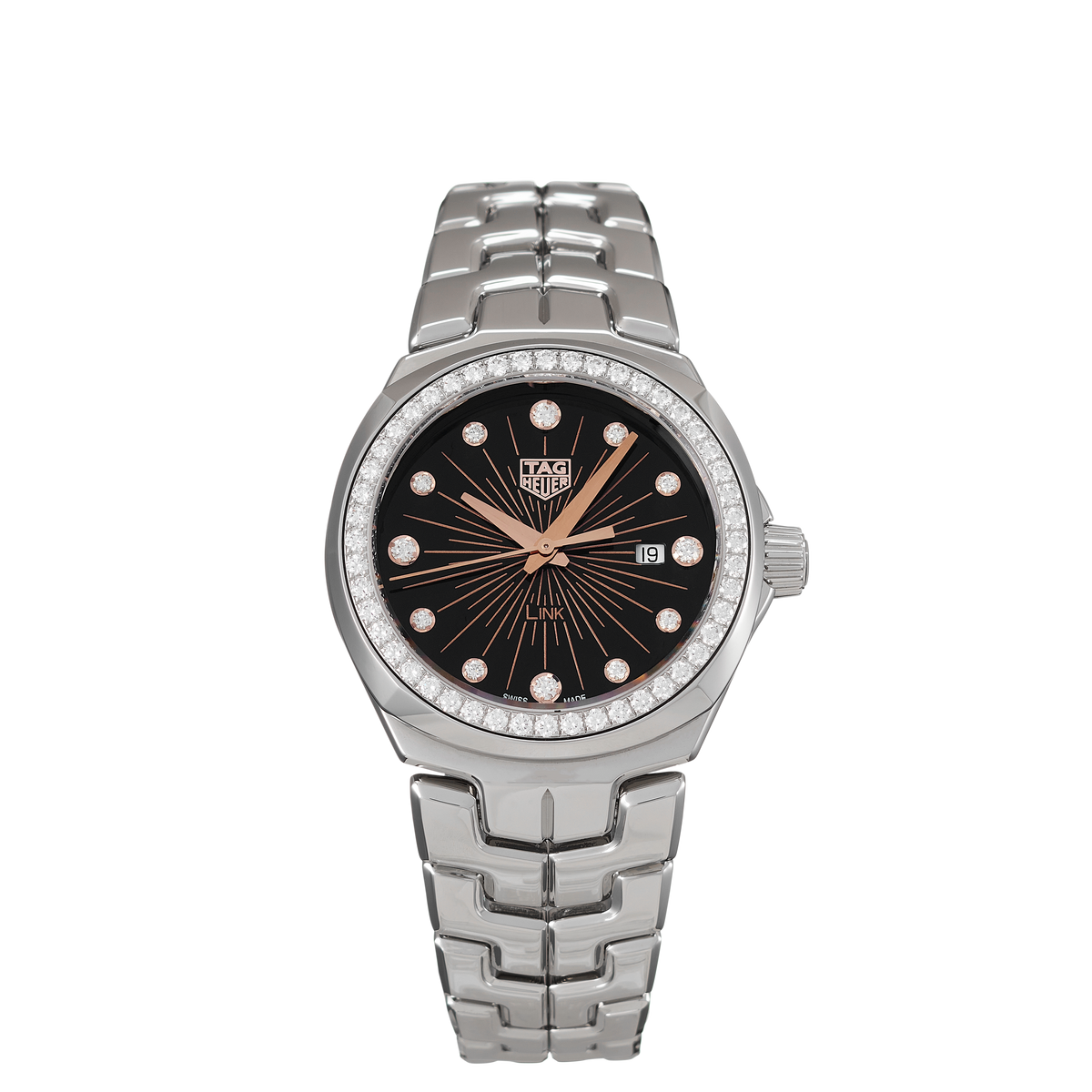  Shop Authentic Tag Heuer Link Quartz Diamonds Black Dial Silver Steel Strap Watch for Men - WBC131G.BA0649 - Luxxuri