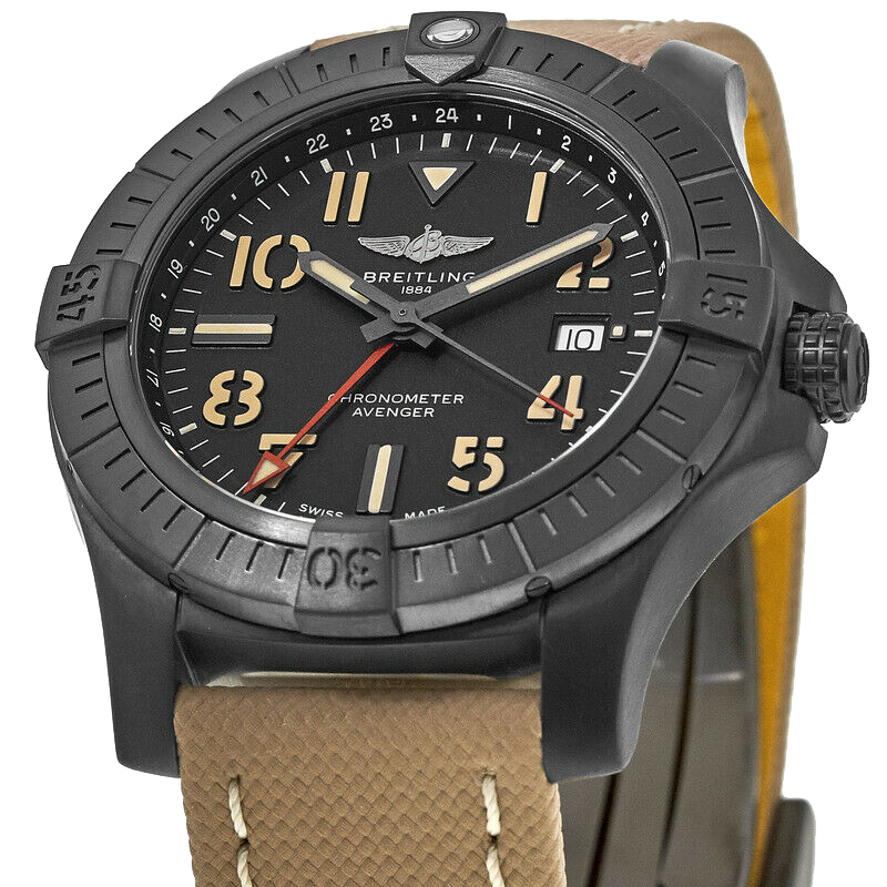  Shop Authentic Breitling Avenger Automatic GMT 45 Black Dial Brown Nylon Strap Watch for Men - V32395101B1X1 - Luxxuri