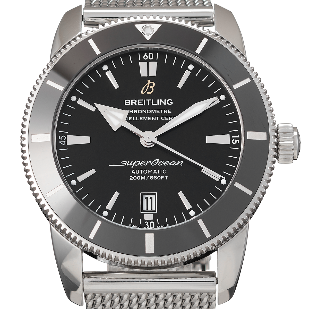  Shop Authentic Breitling Superocean Heritage B20 Automatic 46 Black Dial Silver Mesh Bracelet Watch for Men - AB2020121B1A1 - Luxxuri