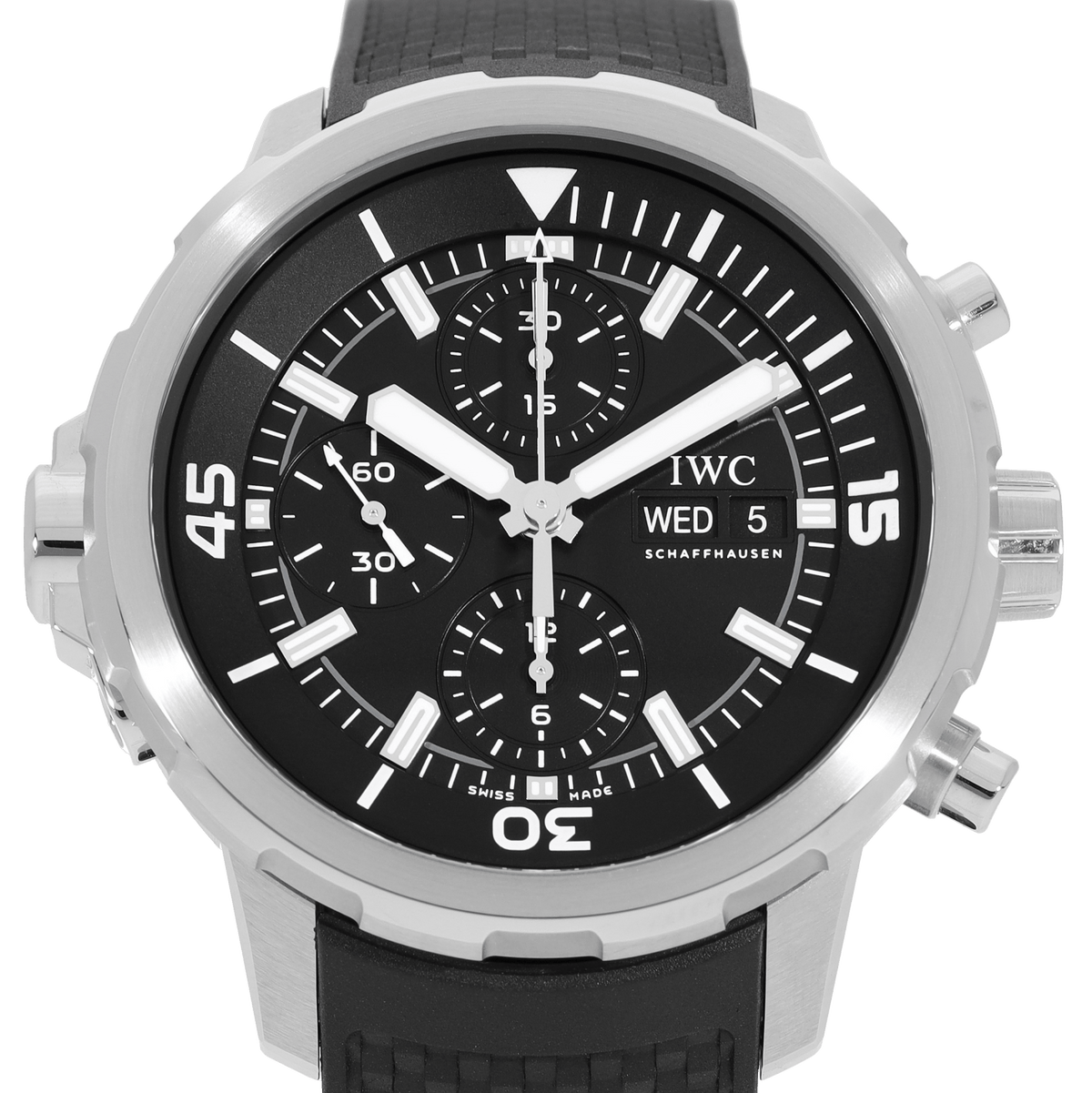  Shop Authentic IWC Aquatimer Chronograph Black Dial Black Leather Strap Watch for Men - IW376803 - Luxxuri