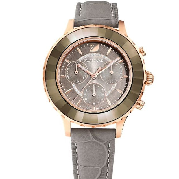  Shop Authentic Swarovski Octea Lux Chrono Grey Dial Grey Leather Strap Watch for Women - 5452495 - Luxxuri
