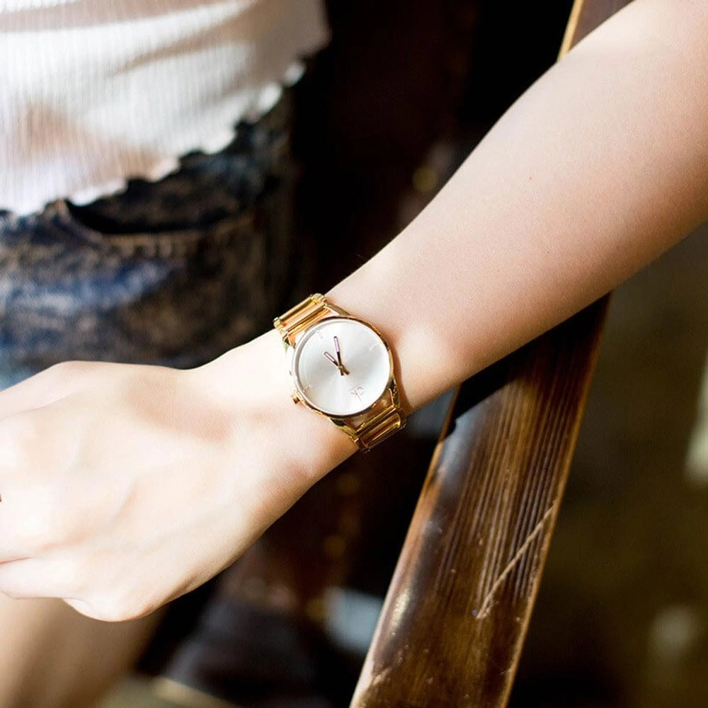 Shop Authentic Calvin Klein Stately Silver Dial Gold Steel Strap Watch for Women - K3G23526 - Luxxuri