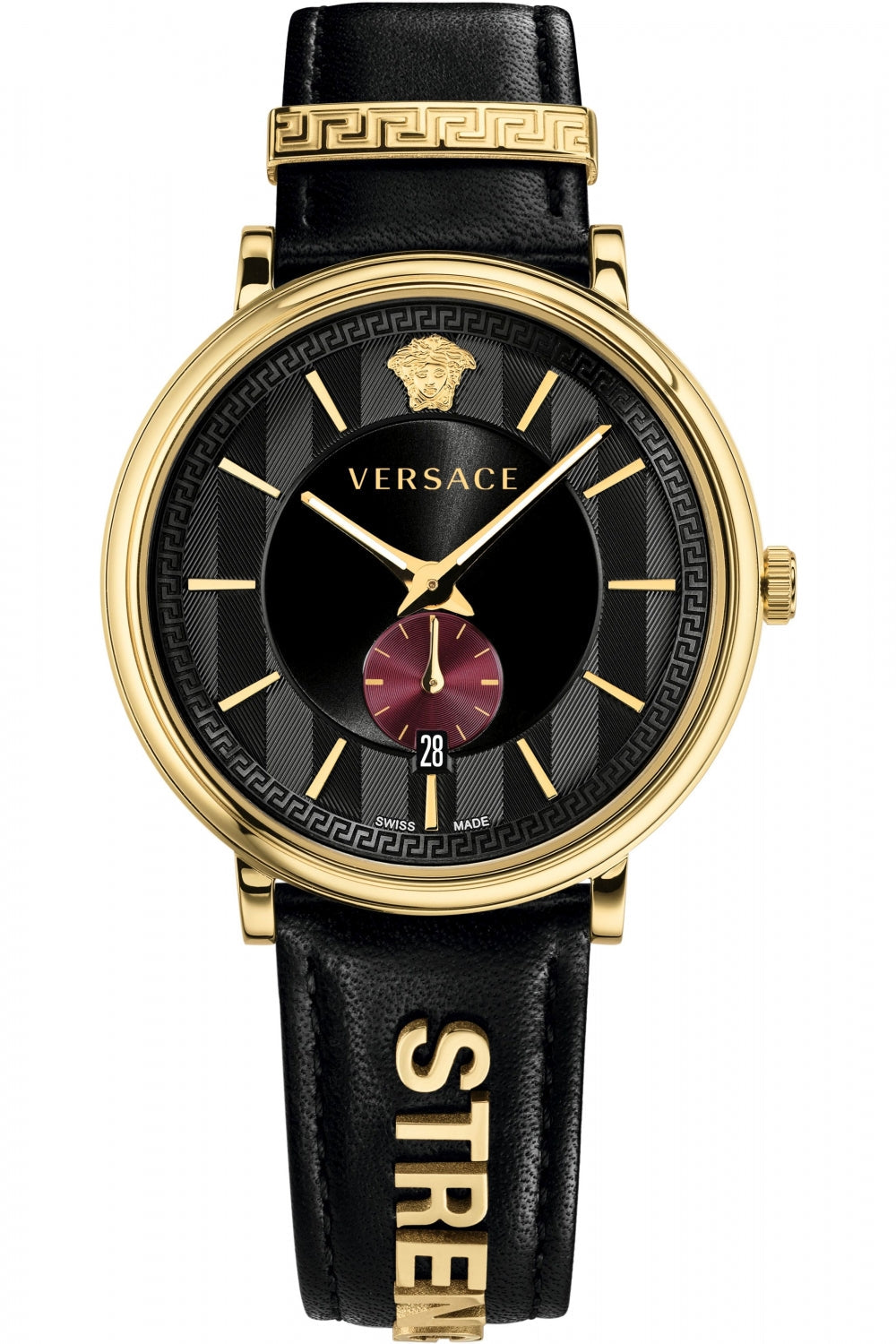  Shop Authentic Versace V-Circle Manifesto Edition Black Dial Black Leather Strap Watch for Men - VBQ050017 - Luxxuri