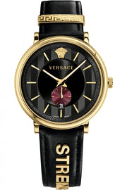  Shop Authentic Versace V-Circle Manifesto Edition Black Dial Black Leather Strap Watch for Men - VBQ050017 - Luxxuri